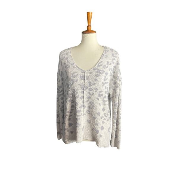 Knox Rose Leopard Print Sweater Boucle Textured Pullover Large V-Neck Relaxed - Picture 1 of 8